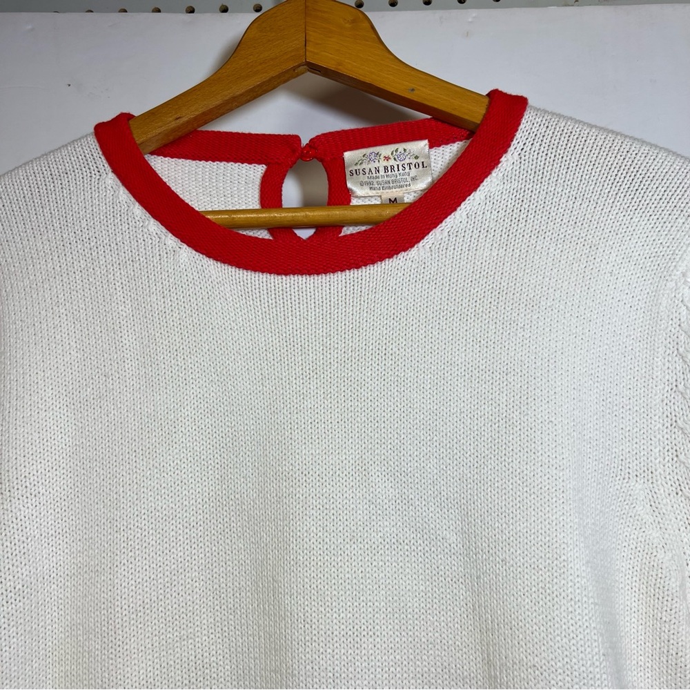 Vintage 1992 Susan Bristol Hand Embroidered Floral Short Sleeve Sweater - Picture 6 of 13